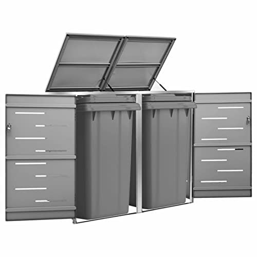 Chenshu Mülltonnenbox für 2 Tonnen, Fahrradbox, Mülltonnenverkleidung, Fahrradunterstand, Mülltonnen Box, Aufbewahrungsbox,138x77,5x115,5 cm Edelstahl