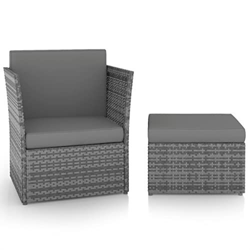 INLIFE Gartensessel mit Hocker Poly Rattan Anthrazit