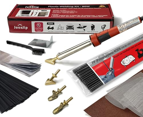 JOUNJIP Deluxe Plastic Welding Kit - UL Certified, 17 Pieces Aluminum Repair Tape, Sandpaper, 2 Triangle Soldering Iron Tips, 2 Soldering Iron Starter Tips, 4 Mesh