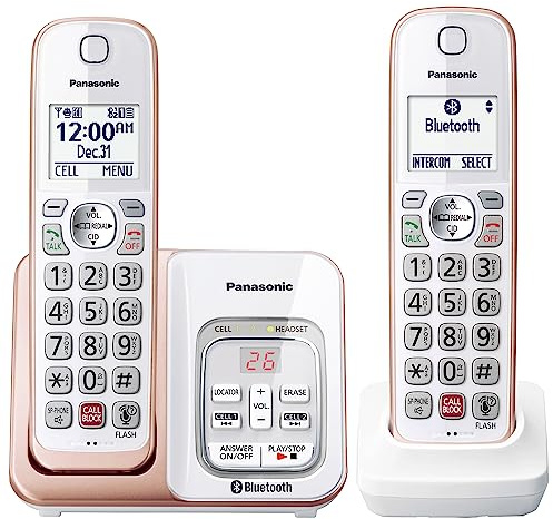 Panasonic Cordless Phone with Link2Cell Bluetooth, Voice Assistant, Answering Machine and Call Blocking, Expandable System with 2 Cordless Handsets - KX-TGD862G (Rose Gold)