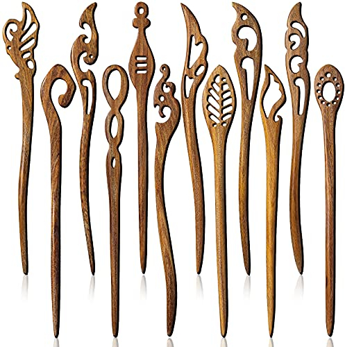 12 palillos de madera for el pelo, palillos for el pelo retro vintage, palillos for el pelo japoneses chinos antiguos, palillos for el pelo de madera marrón, palillos for el pelo for mujeres y niñas,