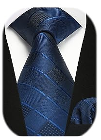 Enlision Cravate Homme Marine Bleu Carreaux Cravate 8.5CM Soie Cravates pour Hommes et Pochette Ensemble pour Mariage Fête Affaires