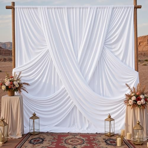 12,2 x 3 m weiße Hintergrundvorhänge für Partys, 8 Paneele, 1,5 x 3 m, knitterfreie Polyester-Hintergrundvorhänge für Hochzeit, Geburtstag, Babyparty, Abschlussfeier, Dekorationen