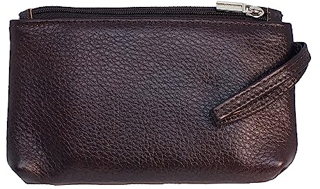 BAWAKO Monedero de Piel auténtica con Dos Compartimentos con Cremallera, Cartera para Monedas Sueltas, Marrón 1 Grande, Large, Hombre