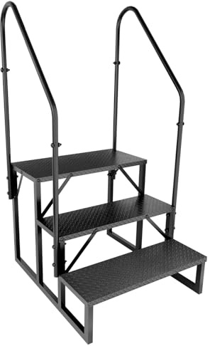 Step Ladder, Step Stool with Handle, Heavy Duty Pool Ladder Above Ground 660Lbs, Camper Steps Outdoor Steps RV Stairs for Reaching High (3 Steps with 2 Handrail)
