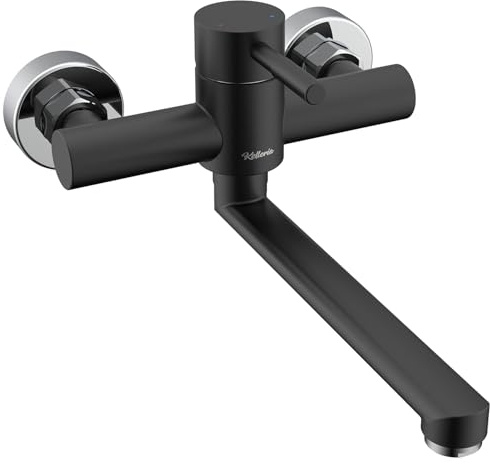 Kelleria Rubinetto da Parete per Cucina, Miscelatore Monocomando Girevole a 360°, Rubinetto per Lavello in Acciaio Inox, Miscelatore per Rubinetti da Cucina, Acqua Calda e Fredda, Nero