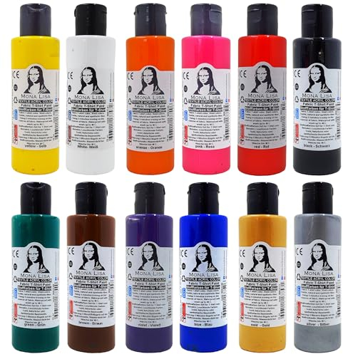 Stofffarben Set 12 x 60ml Inkl. Gold & Silber – Waschfeste Textilfarben für helle Stoffe – Ideal zum T-Shirt Bemalen, DIY Textilgestaltung, Taschen, Kissen