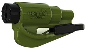 resqme Porte-Clés Sécurité Voiture, Brise-Vitre et Coupe-Ceinture, Marteau d’Urgence, Fabriqué aux États-Unis, Vert Camouflage