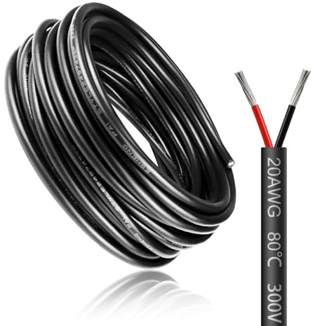 5 Meter 20AWG 2x0,5mm² Elektrischer Draht, 2 Adrig Kabel 5V/12V/24V Stromkabel Verzinntes Kupferkabel，Flexibel und Weich Niedrige Impedanz Hohe Temperaturbeständigkeit Verlängerungskabel