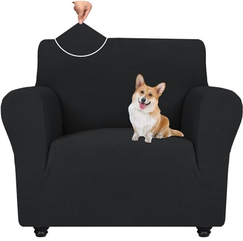 YSTELLAA Sofa Überzug 1 Sitzer, Stretch Sesselschoner, Sofaschoner rutschfest Mit Armlehne, Universal Sofabezug, Dicke Sofabezug Für Hunde Katzen Und Haustiere, Waschbare Sofa Cover, Schwarz