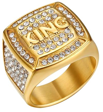 JewelryWe Schmuck Herren-Ring Edelstahl Glas Quadrat Siegelring Bandring Hochzeit Engagement Verlobung Ringe mit Gravur Gold Schwarz, Größe 54 bis 65