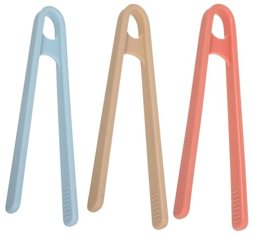 AOZUO Silicone Small Tongs, Mini Cooking Tong, Colorful Serving Kitchen Grippers 5.5 Inch 3 Colors Food Tongs with Silicone Tips for BBQ Appetizers Popcorn Candy Ice Cube Fruits Sugar Salad Snacks