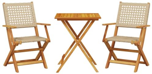 vidaXL Set da Bistrot 3 pz Beige in Polyrattan e Legno Massello, Set da bistrot, Set mobili da Giardino, Set mobili da bistrò, Set mobili da Balcone