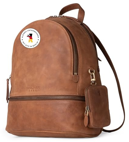 Berliner Bags Rucksack Florence Vintage, Kleiner Cityrucksack Damen - Braun | Kleiner Tagesrucksack & Cityrucksack für Damen, Lederrucksack aus Echtleder mit YKK-Reißverschluss & wasserabweisend