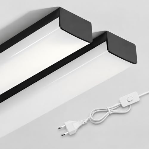 LED Lichtleiste 120 cm Schwarz 2 Stück mit Stecker, 3 Farbtemperaturen | 33W 3610LM 3000K/4000K/6500K LED Röhre, Koppelbar, Moderne Deckenleuchte für Küche, Garage, Keller, Werkstatt