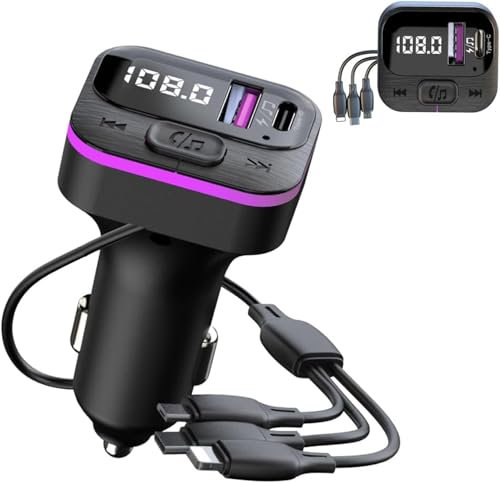 World biz New Bluetooth 5.3 FM Transmitter for Car Adapter, 66W PD QC 3.0 Fast Charge Car Charger with 3 in 1 Cable, Bluetooth FM Transmitter, Wireless Car Radio Adapter Hands-Free Car Kit