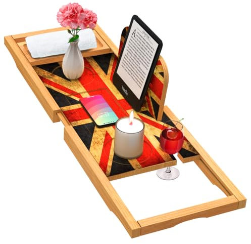 Bath Caddy Tray - Bamboo Bath Table - Bath Shelf Bath Trays for Across The Bath - Expandable Size, Fits Most Bath Tubs