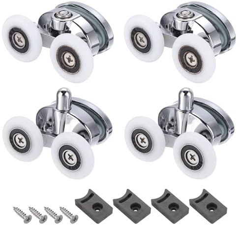 sourcing map 4 Pcs Shower Door Rollers, 25mm Dia ABS Bathroom Glass Doors Top Bottom Twin Rollers Runners for 4-5mm Thickness, Kitchen Sliding Door Pulleys Wheels Replacement with Screw, Silver