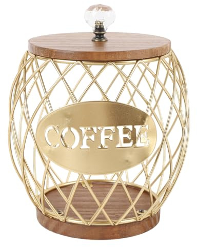 Porte-capsules de café en Forme de Fruit, Rangement élégant de Dosettes de café avec Couvercle de Base en Bois, Décoration de la Maison (Or)