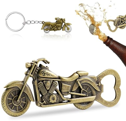 Henjunu Motorrad Flaschenöffner, Geburtstagsgeschenk für Vater, mit Motorrad Schlüsselanhänger + Grußkarte, Lustige Männer Geschenke Weihnachten,Kleine Weihnachtsgeschenke auf Vatertag Geburtstag