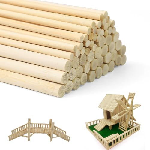 DYMHQ 60 Stück Holzstäbchen Rund Set, 2 Größen, Ø 6mm + Ø 10mm x 30cm Bambusstäbe, Natürlicher Bastelstäbe, für DIY