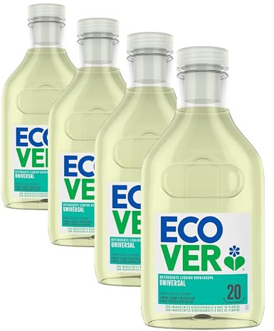 Ecover, Detergente líquido lavadora ecológico para ropa blanca y de color, Fragancia Honeysuckle, Jasmine, Universal 1L, 20 lavados (Paquete de 4)