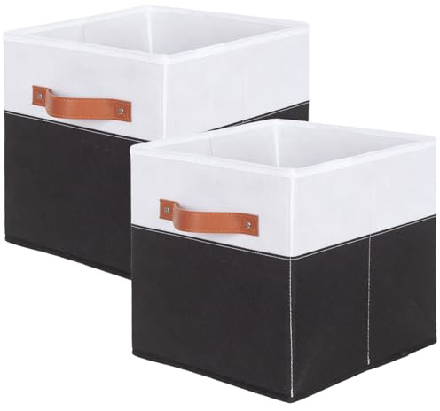 powerking Contenitore contenitore di stoccaggio in tessuto, 2 Pack pieghevole panno di stoccaggio cubo organizzatore cassetto con maniglia per armadio e giocattoli di stoccaggio, Nero+Bianco