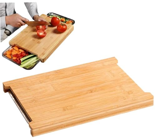 Cutting Boards,Board with Tray Board Double Layer Cutting Board with Containers Easy Clean Wooden Cutting Board for
