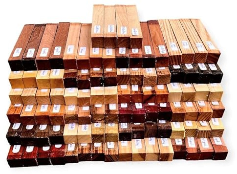 Drechselholz Pen Blanks Set, 50 Stück, 2x2x12cm, Verschiedene Holzarten, Stiftrohlinge für Kugelschreiber