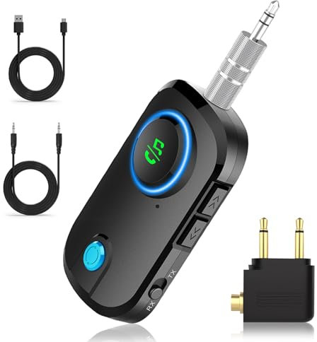 BOBOPACK Bluetooth 5.0 2 en 1 Transmisor y Receptor de Audio (TX/RX) con Largo Alcance de Transmisión, Batería de Larga Duración, Estabilización de Señal HD AptX de Modo Dual para TV/Coche/Auriculares