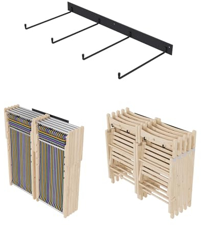 QLS Doppel Wandhalterung für 20 Klappstühle Stahl 35,5x80x6 cm Schwarz | Pulverbeschichtete Konstruktion zum Anschrauben mit Montagesatz für platzsparende Aufbewahrung von bis zu 20 Klappstühlen