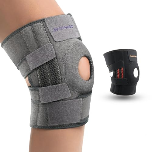 INDEEMAX Kniebandage Damen Männer, Bandage Knie 4-fach Verstellbares, Kniestütze Offener Patella, Knieorthese Kniebandage für Meniskus, Arthrose, Knieschmerzen, Sport, Laufen - 1 Stück, Grau