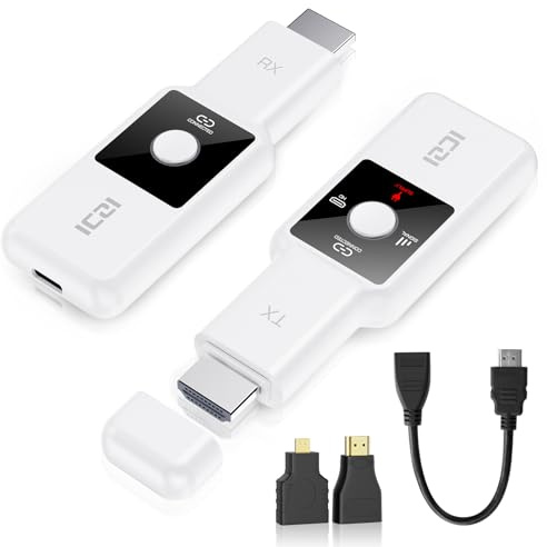 ICZI HDMI sans Fil pour Le Streaming,kit émetteur et Récepteur,1080P-60Hz Decoding,avec écran LED,Portée de 50M, 2,4G/5G,pour Ordinateur Portable, PC vers TV HD, Projecteur,Plug & Play,Blanc
