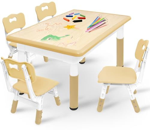 Kidsgigglz Kindertisch Höhenverstellbar mit 4 Stühlen, Kindertischgruppe, Tisch Stuhl Set für Kindergarten und Kinderzimmer, Plastik Kindermöbel, Spieltisch für Jungen Mädchen ab 2 Jahre