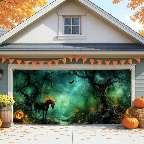 Mystical - Cubierta para puerta de garaje de Halloween, decoración de puerta de cochera grande y espeluznante, decoración de fondo de fiesta de Halloween para interiores y exteriores, 157 x 71