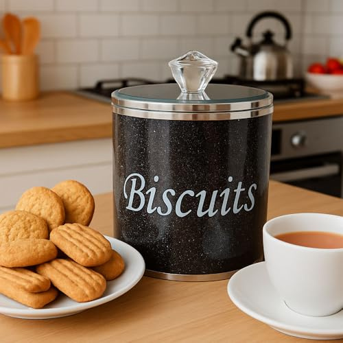 BMLIMITED Black Diamond Crushed Biscuit Canister Jar Tin Trimmings Crystal Filled Kitchen Storage Containers Gift Present For All Occasions Stylish Luxurious Home Decor (Black)