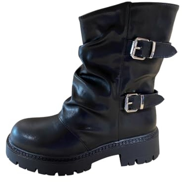 Pogolino Bottines de motard pour femme avec boucles légèrement doublées 573, Noir (573), 39 EU