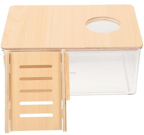 MOTHNUR Transparente Hamster Sandbadewanne aus Acryl mit Holzleiter Multifunktionaler Sandbad Toilettenbehälter für Kleine Nager Wie Hamster und Rennmäuse Leicht zu Reinigen Mittel