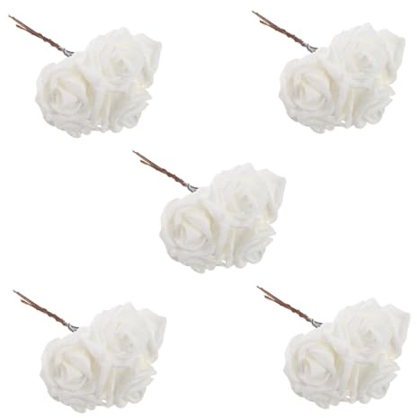 Sosoport 25 Roses Blanches Artificielles Pailletées avec Tiges Fleurs Artificielles Blanches pour Bouquet De Mariage Centres De Table De Fête Prénuptiale Décoration De Rose