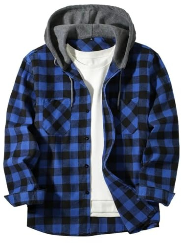 Générique Chemise avec Capuche Homme à Carreaux Flanelle Bûcheron Surchemise Manches Longues Boutons Chemise Décontractée