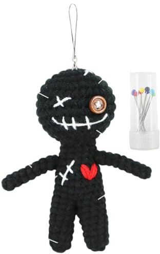 Joygoodta Muñecos vudú, 5 Divertidos muñecos vudú de Ganchillo con Agujas y Cuerda para Colgar, Adornos positivos inspiradores Regalos para Amigos compañeros de Trabajo, Decoraciones de Halloween muñ