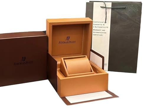 ROUREOX Único Reloj Presentación Caja Completo Regalo Conjunto Transporte Bolsa Exterior Cartón Marrón Cuero Almacenamiento Estuche Hombre para Audemars Piguet Box
