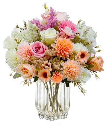 AIGOCITY 4 buketter konstgjorda blommor, konstgjorda ros-silkesblommor flerfärgad ros falsk blombukett för bröllopsfest bord bordsuppsatser blomsterarrangemang hem vardagsrum dekor
