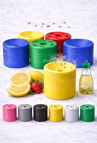 Fruchtfliegenfalle ohne Gift | 4er Set Wiederverwendbare Lebendfalle mit Behälter | Obstfliegenfalle für Küche & Haushalt - StrikeForge (Rot, Zusächtzliche Abdeckung)