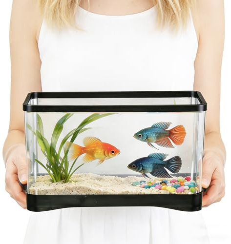 2 Gallon Plastic Rectangular Fish Tank, Large Clear Shatterproof Aquarium for Betta Fish Reptiles Succulents Flower Centerpiece, Fish Terrarium for Centerpiece Home Office Desktop Decors Gift