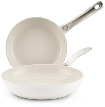 Circulon Halo with LaserDefense 20cm & 25cm Induction Hob Ceramic Non Stick Frying Pan Twin Pack – Made Without PFAS, Non Toxic Ceramic Cookware, Dishwasher & Oven Safe Skillet Pans - Pearl White