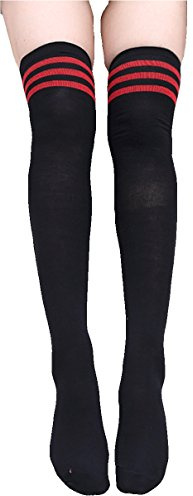 krautwear® Kvinnor, flickor, Cheerleader knästrumpor, 3 ränder, svart-röd, En Storlek