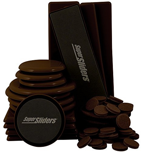Super Sliders Variety Pack Reusable and Self Stick and Felt Furniture Sliders, Protect Hard Floor Surfaces and Carpet, Brown (52 Pack)