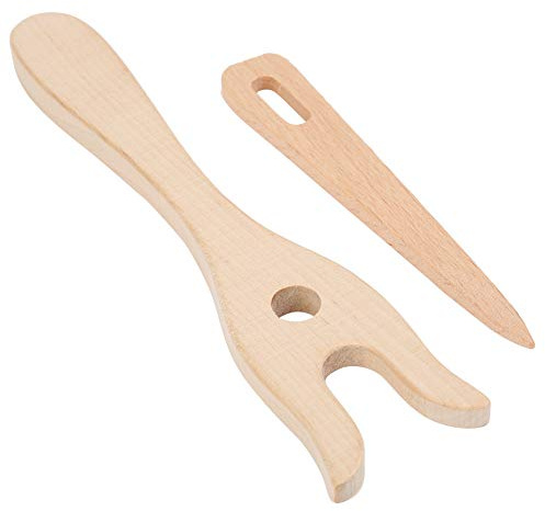 2 STÜCKE Holzstrickwerkzeuge, Multifunktions Strickgabel aus Buche und kleine Augennadel für Handarbeit, Weben, Geflechtprojekte und Webrahmen Zubehör