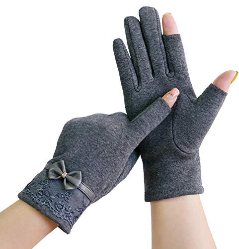 MAOZIm Zwei-Finger Handschuhe ohne Fleece Baumwolle Handschuhe Winter Damen Plus Samt Frühling und Herbst Winter Dünn Elastisch Touchscreen Halbfinger Fünf Finger